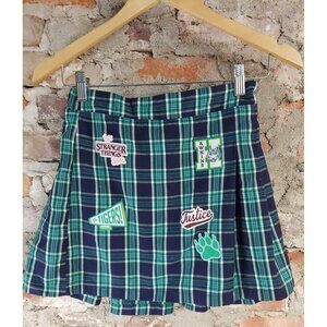 Girls Justice X Stranger Things Woven Plaid Skirt L 12/14 Blue Green ab